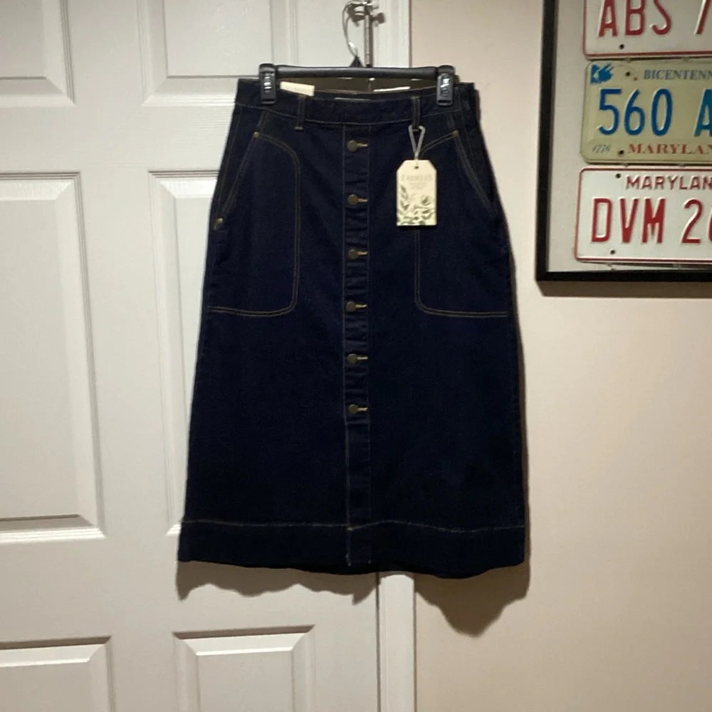 Farmers Market Dark Heavyweight Midi Jean Skirt - Size 10 - Picture 1 of 9
